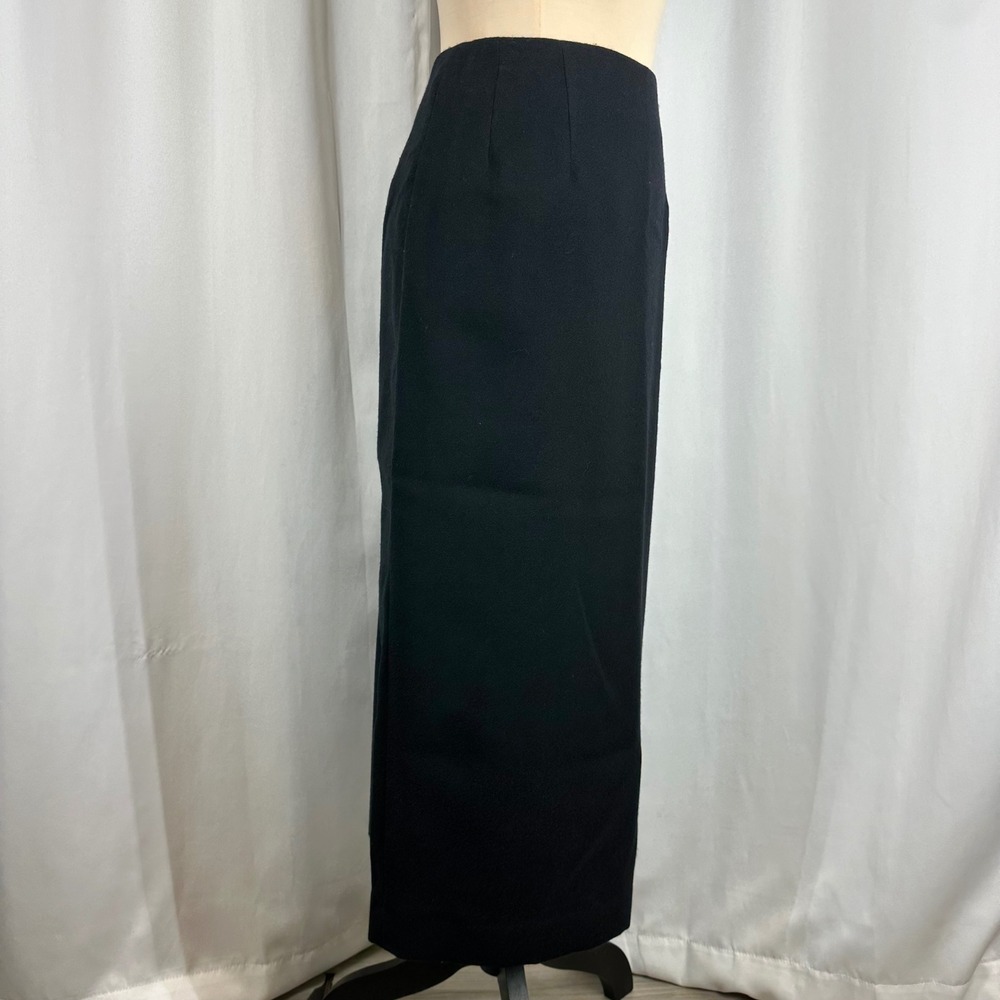 Vintage Harvé Benard Black Wool Maxi Skirt Women's Size 8 Asymmetrical Vent - Picture 3 of 10